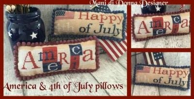 MANI DI DONNA "America & 4th of July Pillows" Counted Cross Stitch Pattern plus Dinky Dyes Silk Pack (3 skeins), Americana, Patriotic