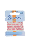 SAJOU CARD RIBBON Ecru/Pink Floral Motif ~ Made in France ~ 1 Metre ~ Cotton ~ Width 11mm