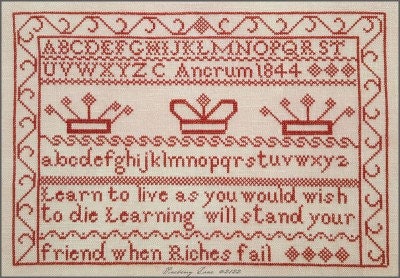 PINEBERRY LANE "Cordelia Ancrum 1844"  Cross Stitch Pattern  Red Sampler, An Antique Reproduction, Pattern Only