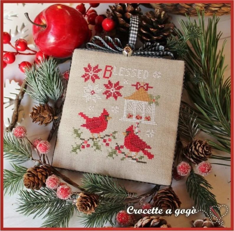 Crocette A Gogo  "Christmas Vintage Series #7 - Cardinal"  Counted Cross Stitch Pattern  Monthly Series, Paper Pattern