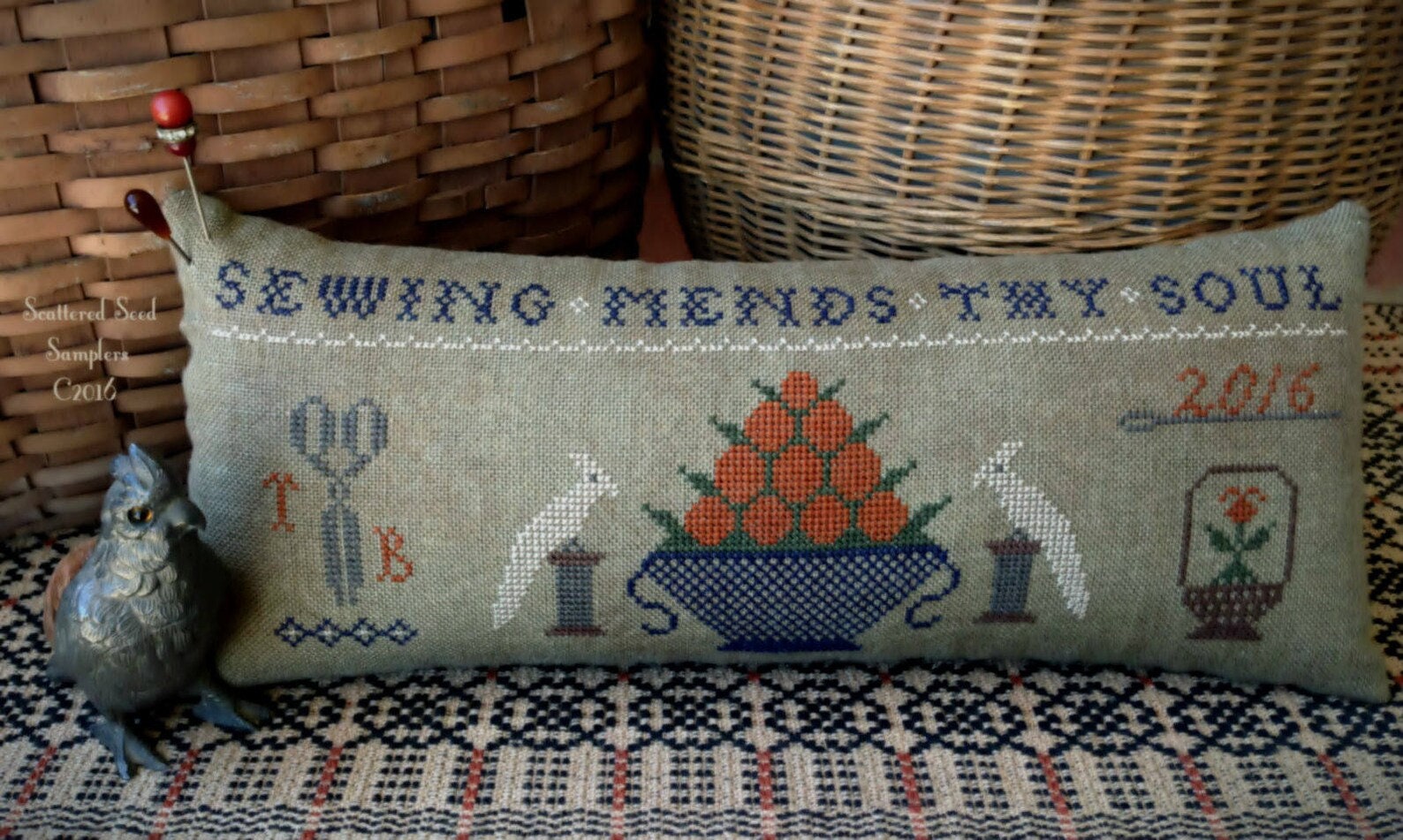 SCATTERED SEED SAMPLERS "Mend Thy Soul" Counted Cross Stitch Pattern, Sewing Mends Thy Soul, Chart, Spring, Pattern Only