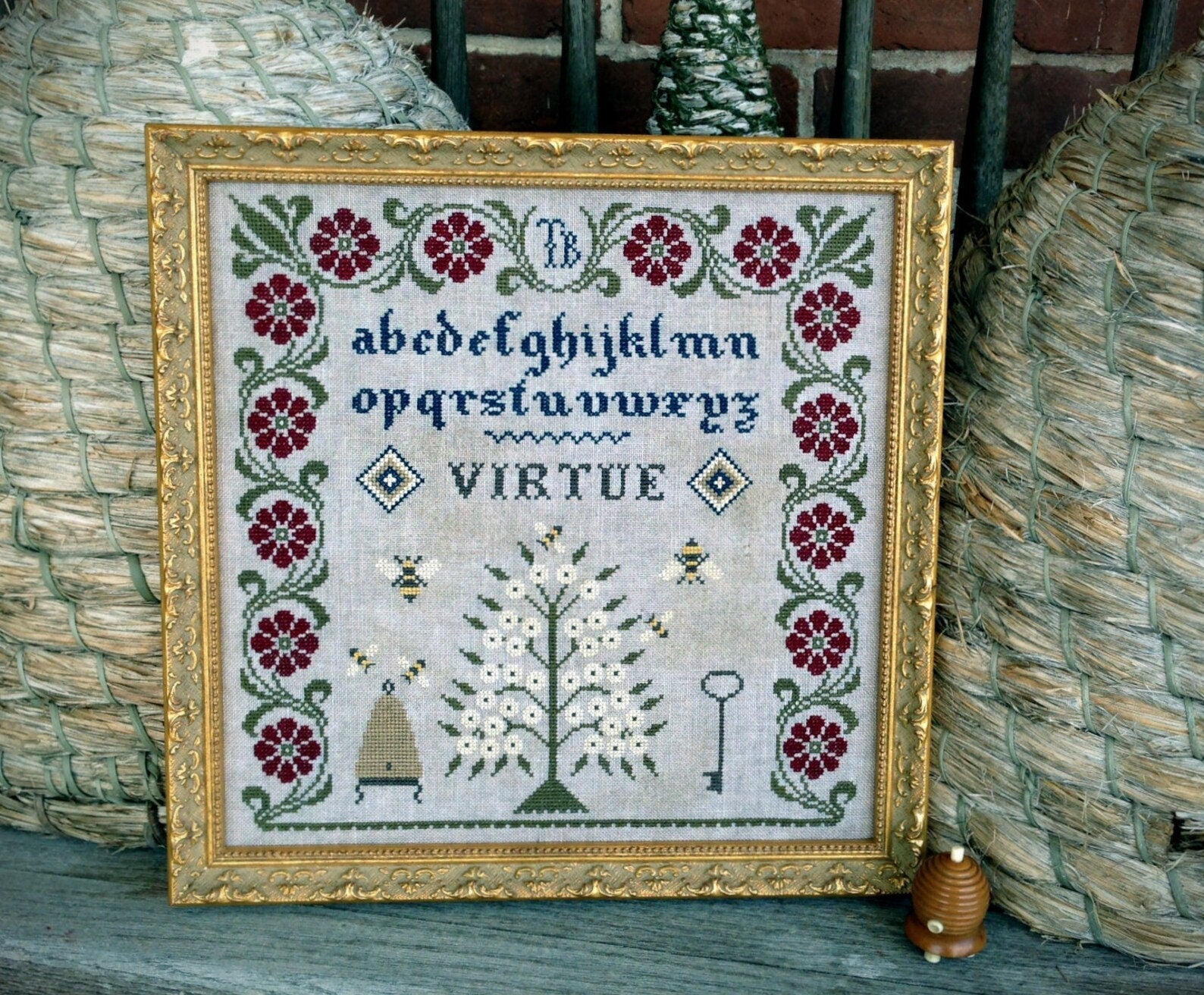 SCATTERED SEED SAMPLERS "Be Ye Virtuous ~ Bee Samplar" Counted Cross Stitch Pattern, Chart, Sampler, Pattern Only