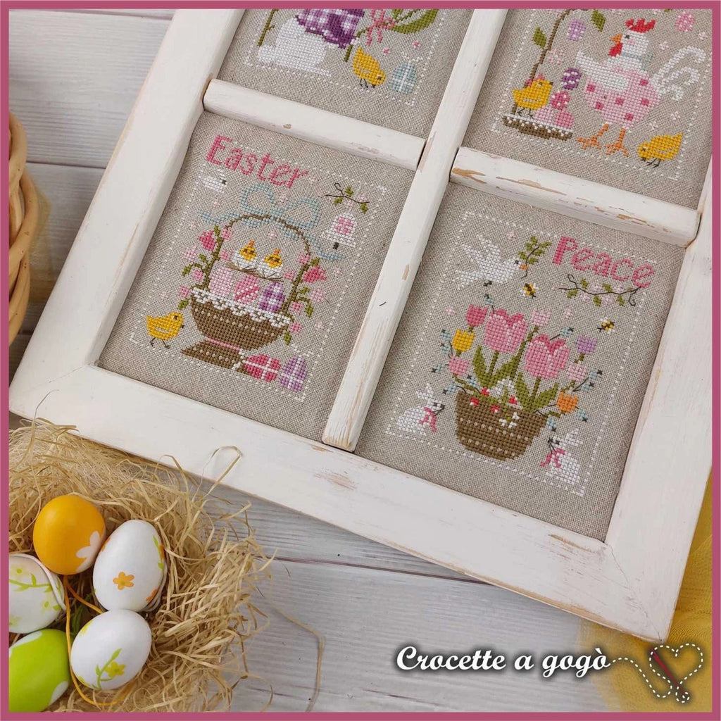 CROCETTE A GOGO "Easter Window"  Counted Cross Stitch Pattern  Bunny, Spring, Easter Eggs, Chicks, Italy, Paper Pattern