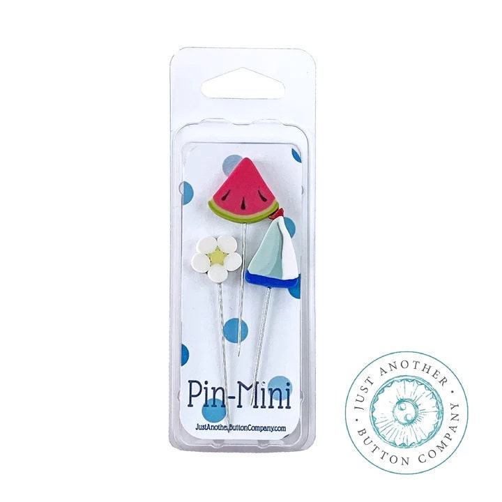 JUST ANOTHER BUTTON Co. "Pin-Mini: Memorial Day Picnic" Pincushion Pin Embellishments, Stainless Steel Pins, Assortment 0f 3, jpm521