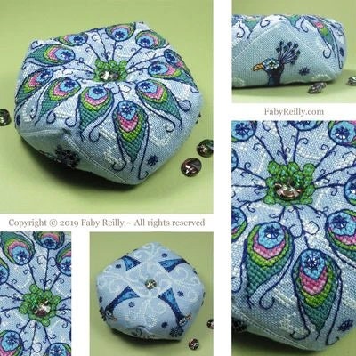 FABY REILLY DESIGNS "Peacock Biscornu"  Counted Cross Stitch Pattern  Chart, Pattern Only