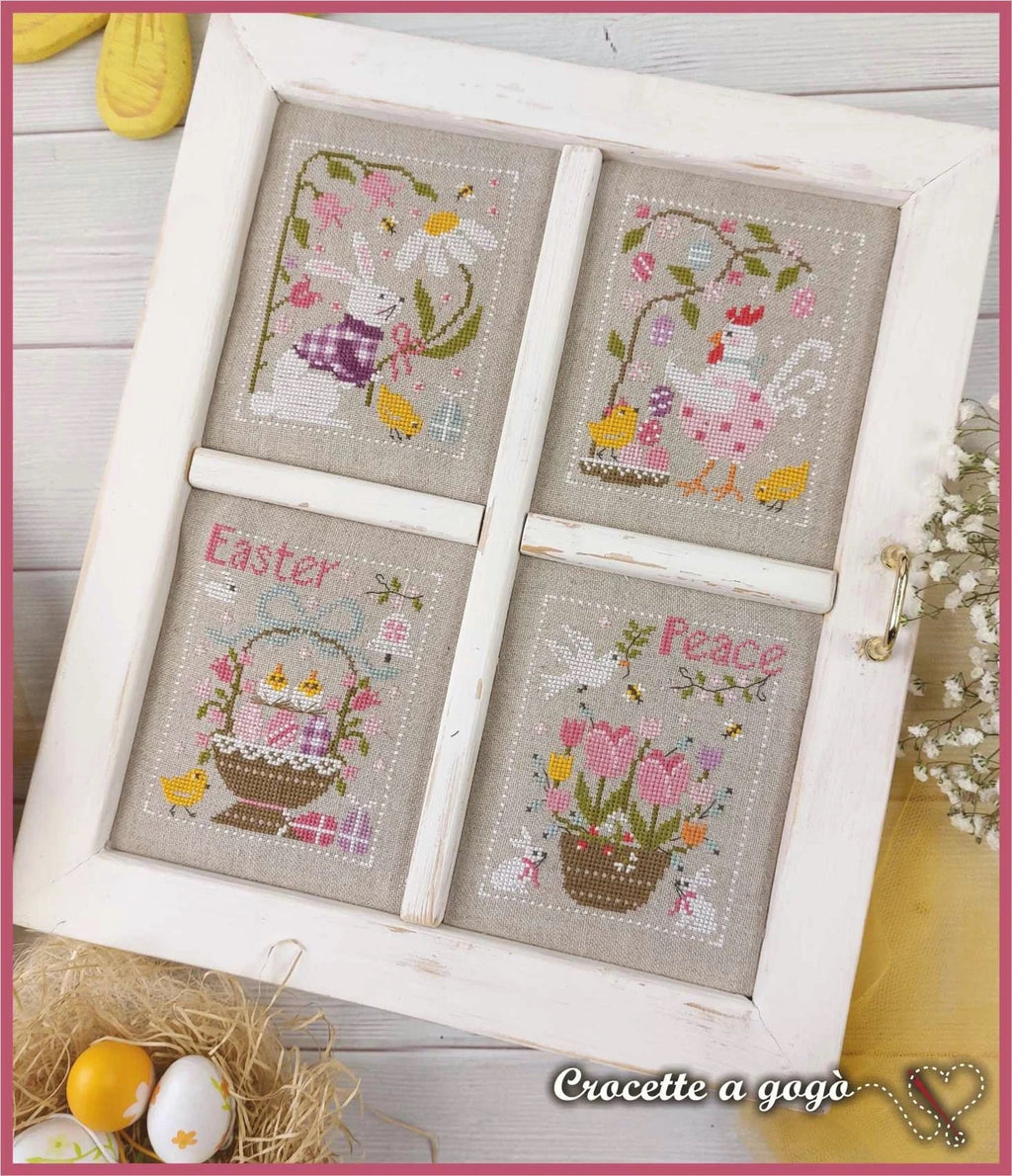 CROCETTE A GOGO "Easter Window"  Counted Cross Stitch Pattern  Bunny, Spring, Easter Eggs, Chicks, Italy, Paper Pattern
