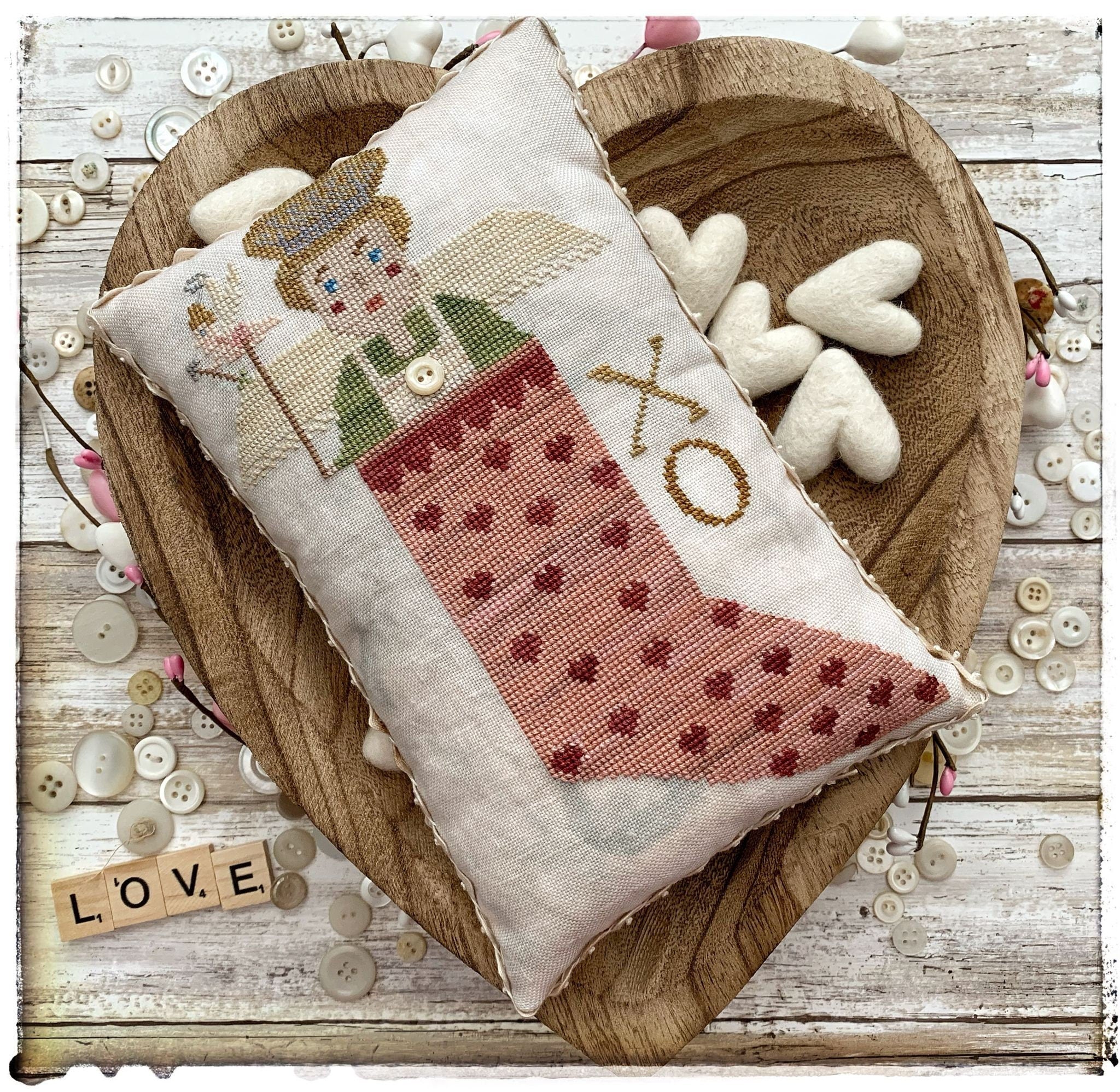 LUCY BEAM "Valentine's Angel" Counted Cross Stitch Pattern, Designed by Rebecca Noland, Chart, Pattern Only