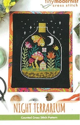TINY MODERNIST "Night Terrarium" Counted Cross Stitch Pattern, Chart, Pattern Only