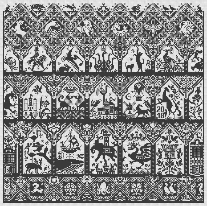 LONG DOG SAMPLERS "Quinto Acuto - The Pointed Fifth"  Counted Cross Stitch Pattern  Classic Norfolk Sampler, Pattern Only