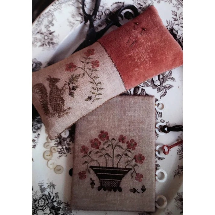 STACY NASH PRIMITIVES "Squirrel Pinkeep & Flower Basket Thread Board" Counted Cross Stitch Pattern, Sampler, Pattern Only