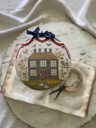 STACY NASH DESIGNS "Big Blue House Pinkeep Drum & Strawberry" Counted Cross Stitch Pattern, Chart, Nashville Market 2023, Pattern Only