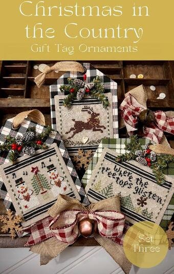 ANNIE BEEZ Folk Art "Christmas In The Country ~ Set Three" Cross Stitch Pattern  Ornaments, Gift Tags, Pattern Only