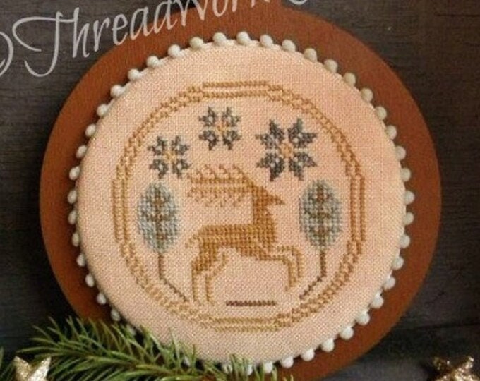 THREADWORK PRIMITIVES "Leaping Stags", Counted Cross Stitch Pattern, Chart, Primitive, Pattern Only