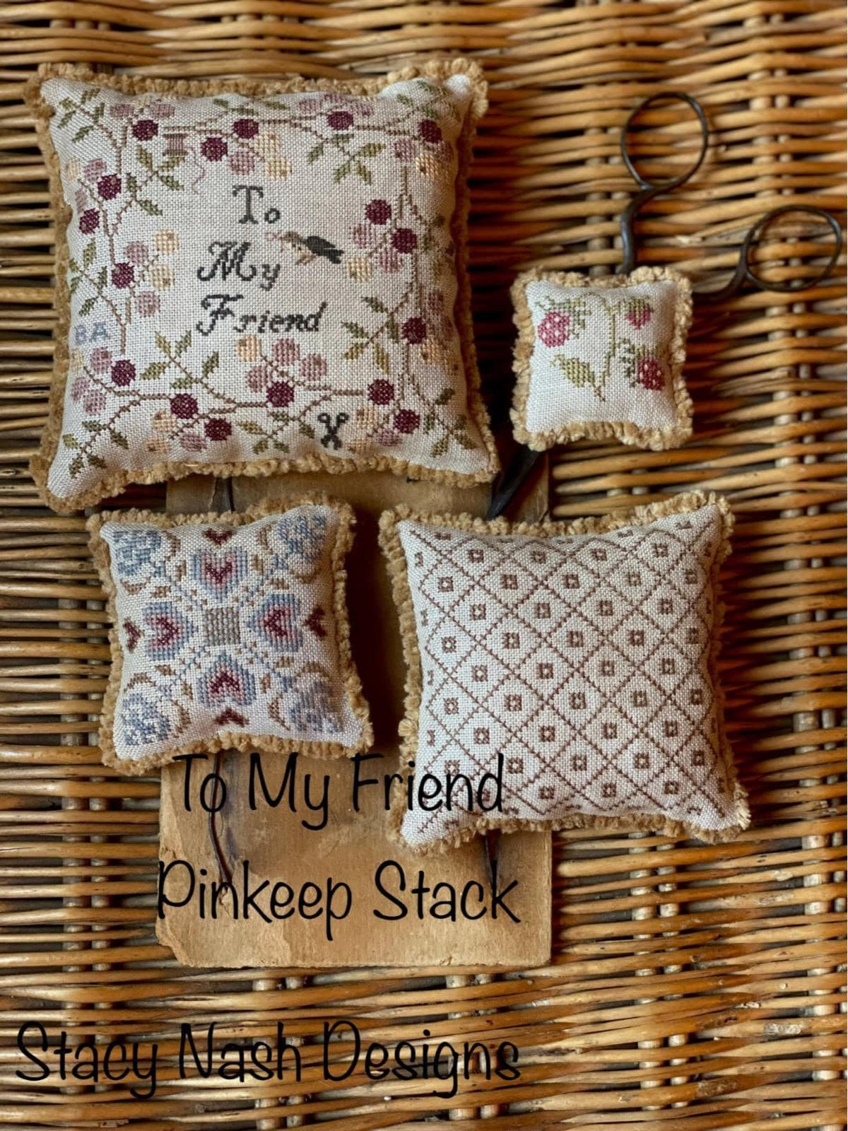 STACY NASH PRIMITIVES "To My Friend Pinkeep Stack" Counted Cross Stitch Pattern, Chart, Tribute To Barb Adams, Pattern Only
