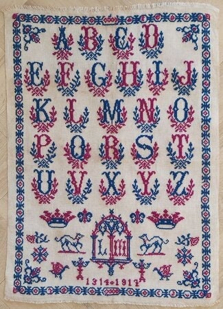 Atelier Soed Idee "LM 1914-1917" Counted Cross Stitch Pattern, Chart, 5 Patterns, Reproduction Sampler, Pattern Only