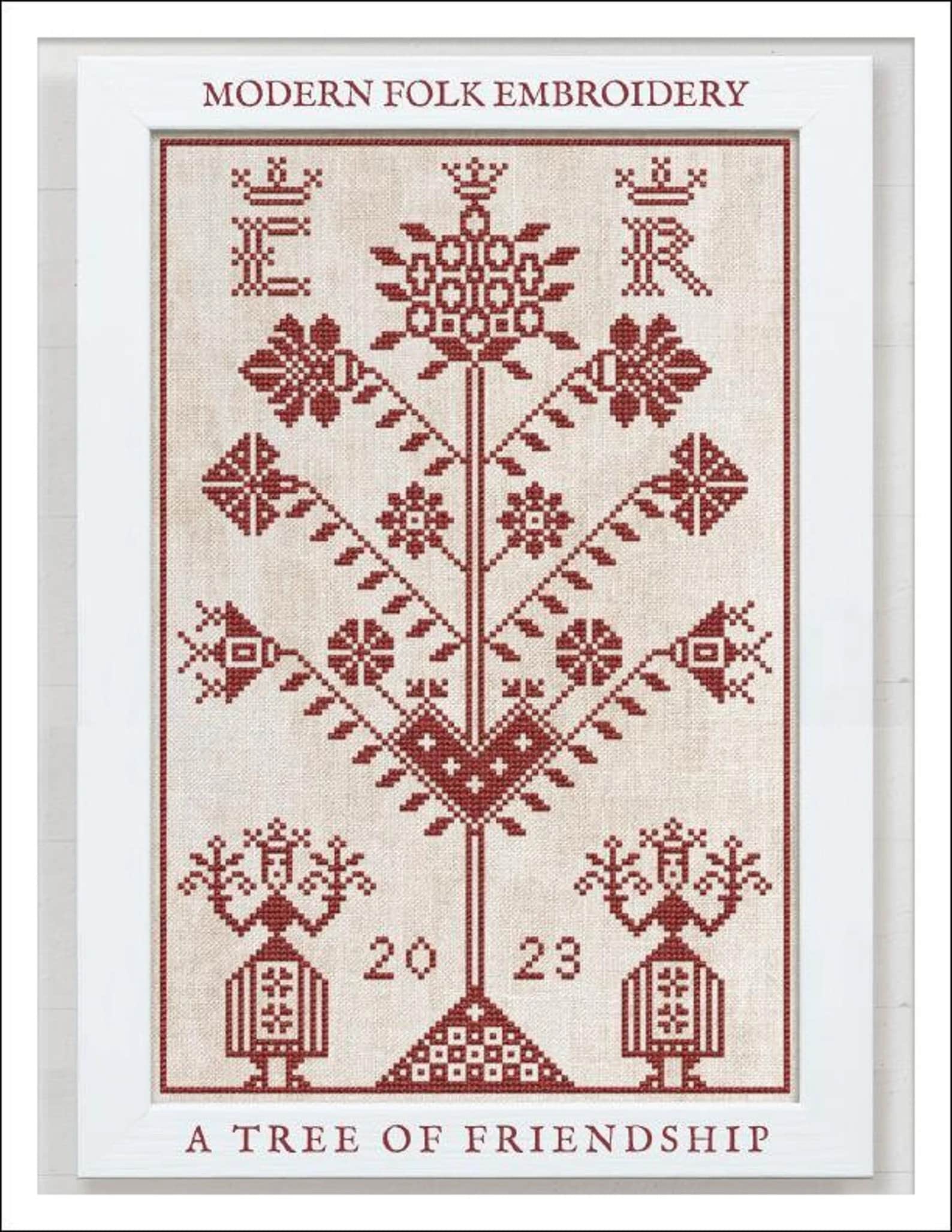 MODERN FOLK EMBROIDERY "A Tree of Friendship" Counted Cross Stitch Pattern, Sampler, Chart, Pattern Only