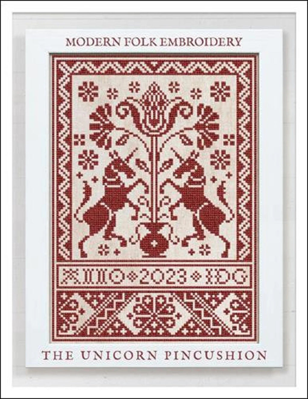 MODERN FOLK EMBROIDERY "The Unicorn Pincushion" Counted Cross Stitch Pattern, Sampler, Chart, Pattern Only