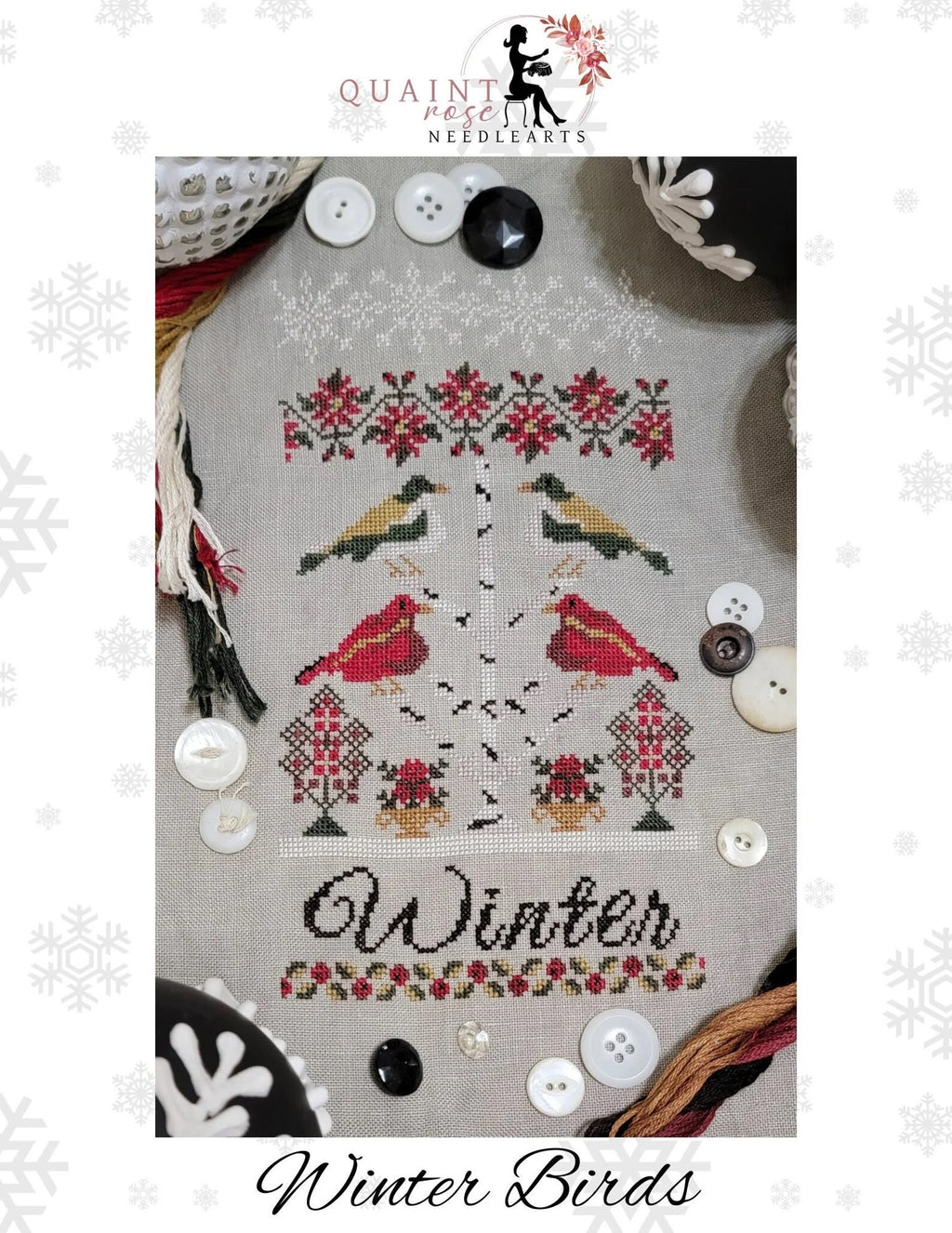 QUAINT ROSE NEEDLEARTS "Winter Birds" Counted Cross Stitch Pattern, Sampler, Chart, Pattern Only