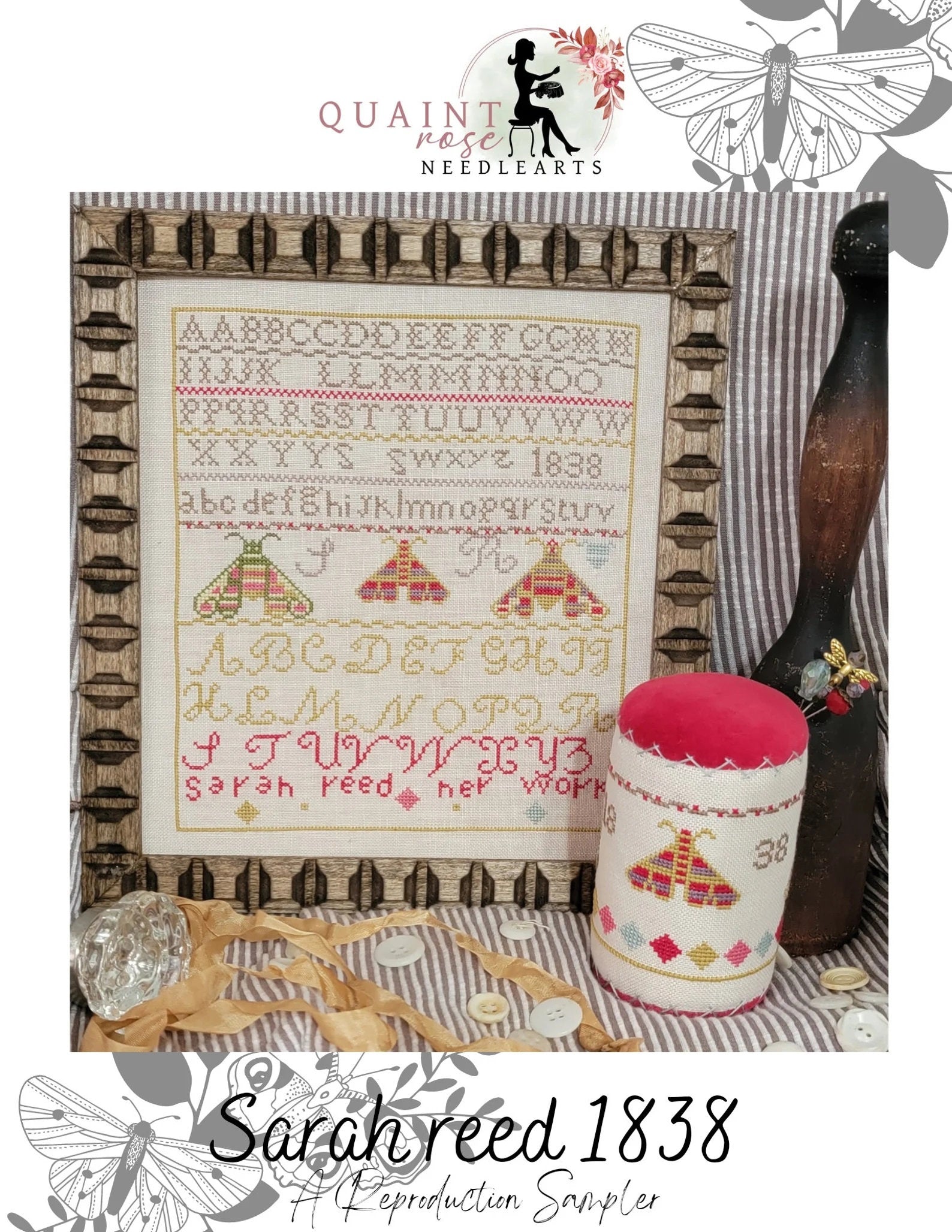 QUAINT ROSE NEEDLEARTS "Sarah Reed 1838" Counted Cross Stitch Pattern, Sampler, Chart, Pattern Only
