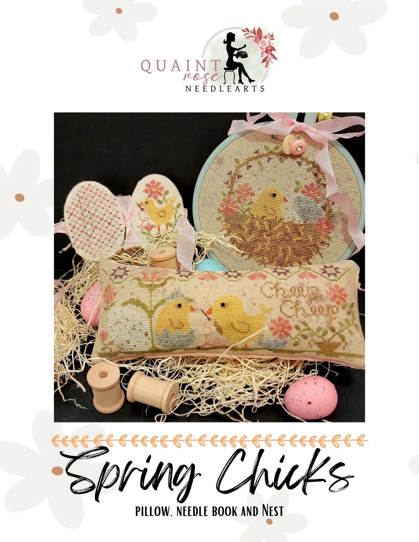 QUAINT ROSE NEEDLEARTS "Spring Chicks" Counted Cross Stitch Pattern, Sampler, Chart, Easter, Pattern Only