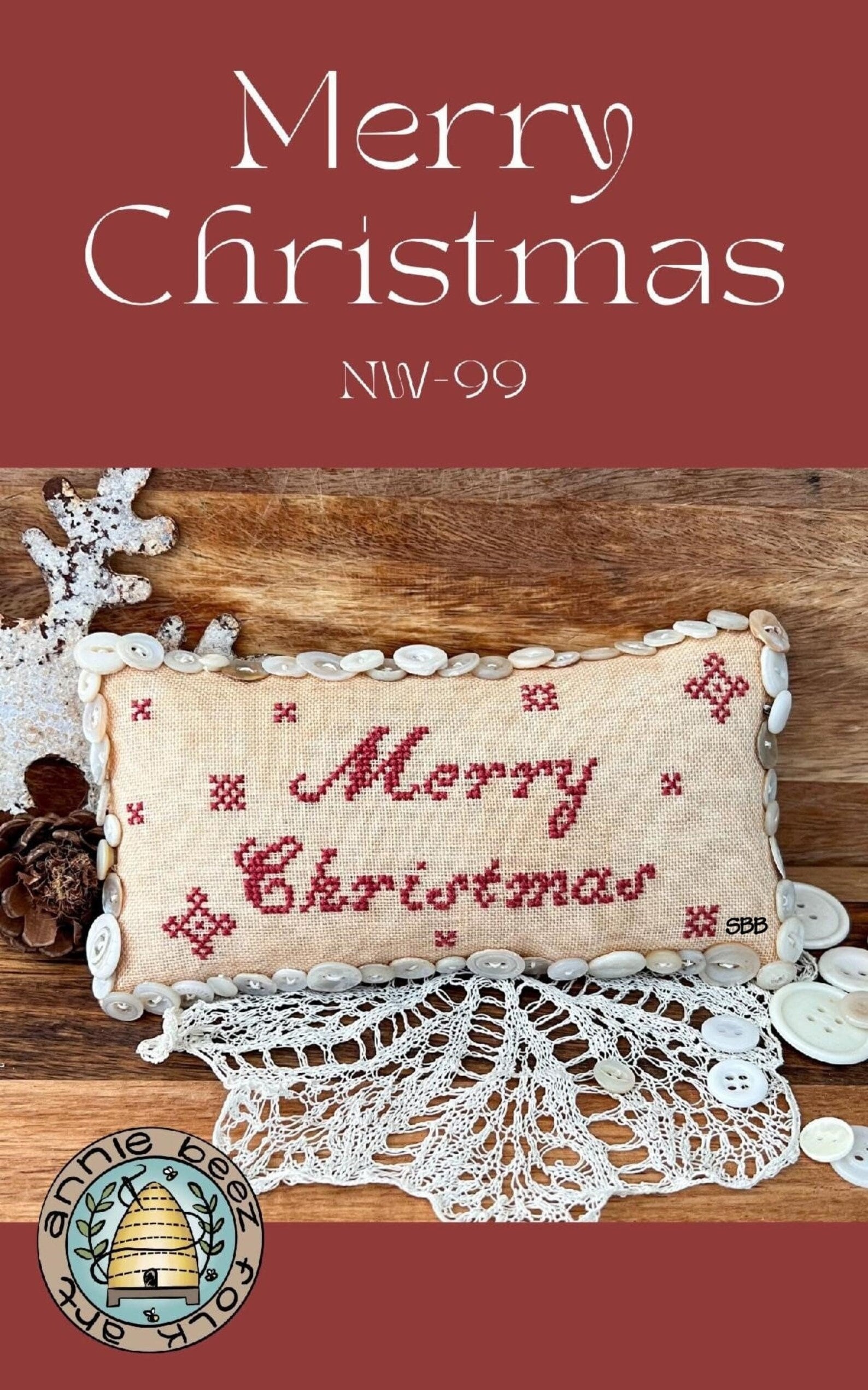 ANNIE BEEZ Folk Art "Merry Christmas" Counted Cross Stitch Pattern, Chart, Pattern Only