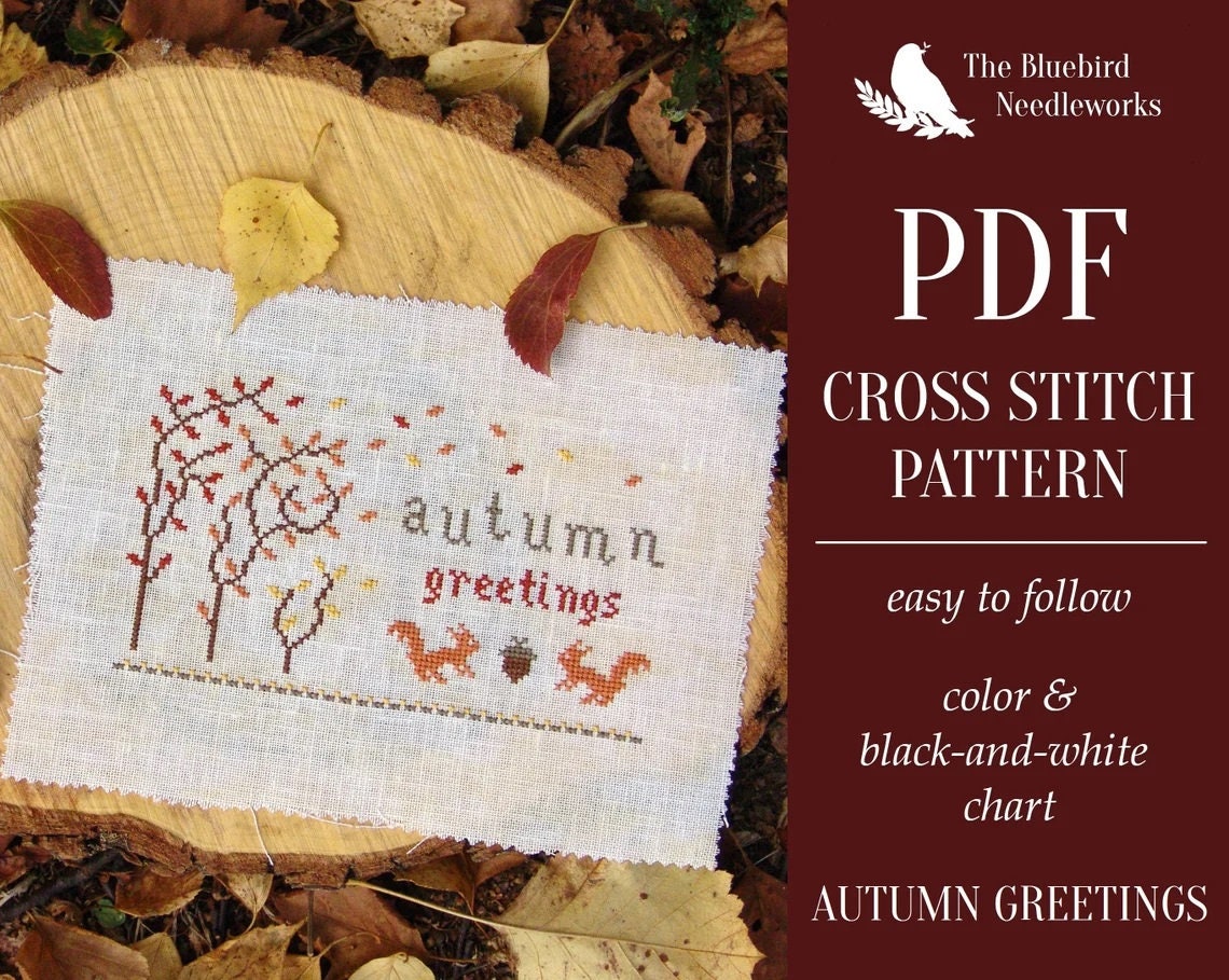 PDF INSTANT DOWNLOAD  Blue Bird Needleworks  "Autumn Greetings"  Counted Cross Stitch Pattern  Pattern Only
