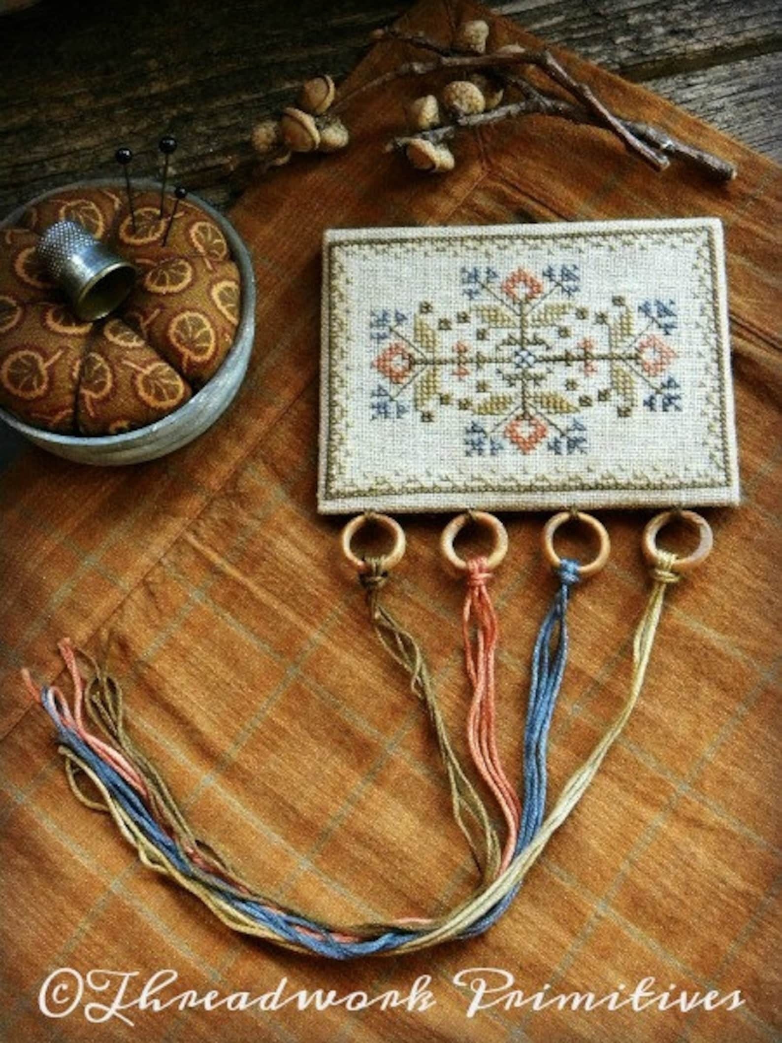 THREADWORK PRIMITIVES "Autumn In Bloom Threadkeep", Counted Cross Stitch Pattern, Chart, Primitive, Pattern Only