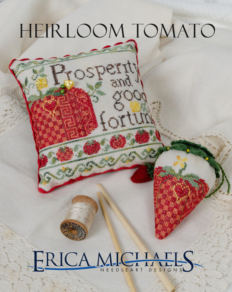 ERICA MICHAELS "Heirloom Tomato" Counted Cross Stitch Pattern, Includes Hand-Dyed Buttons, The Buttoned-Up Collection, Nashville Market 2023