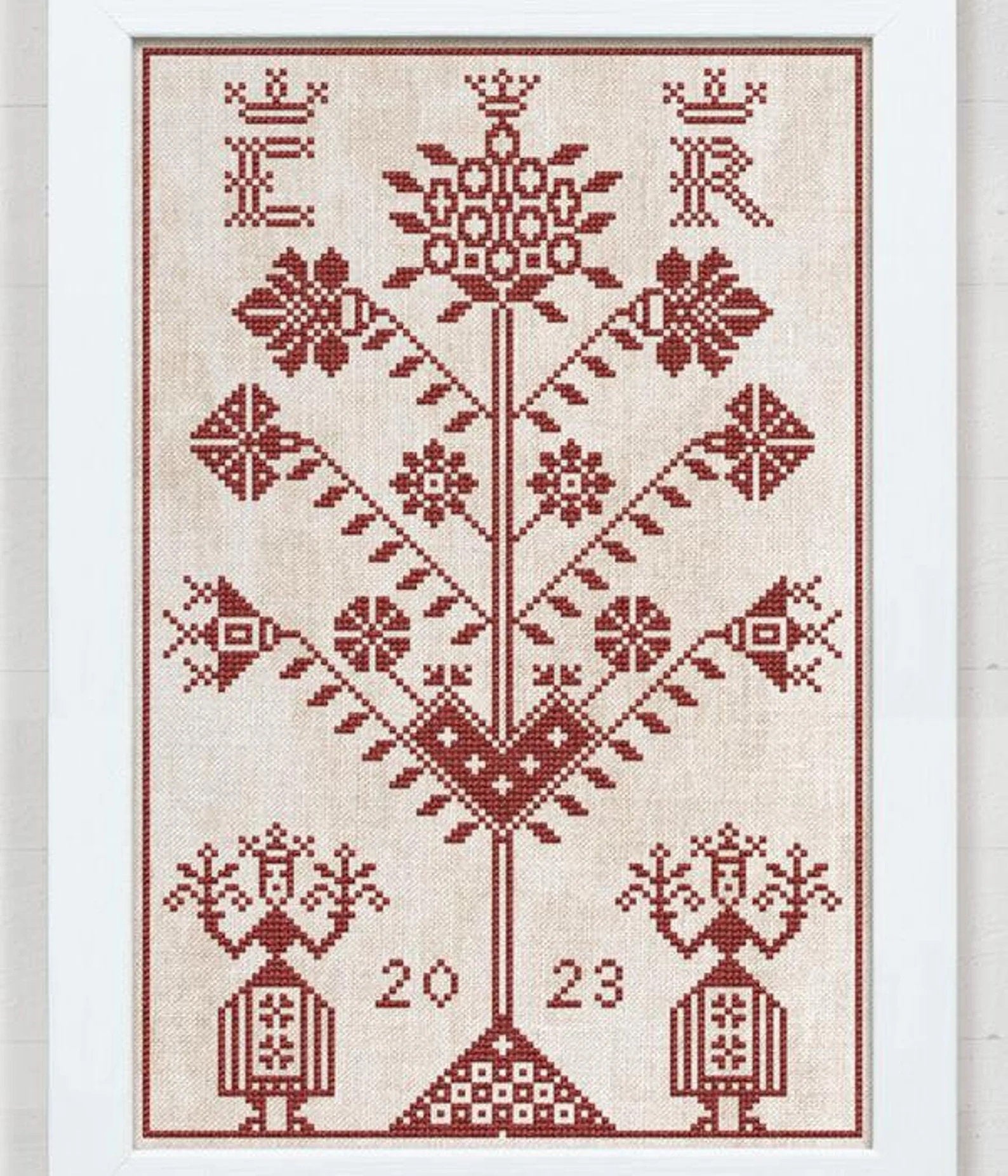 MODERN FOLK EMBROIDERY "A Tree of Friendship" Counted Cross Stitch Pattern, Sampler, Chart, Pattern Only