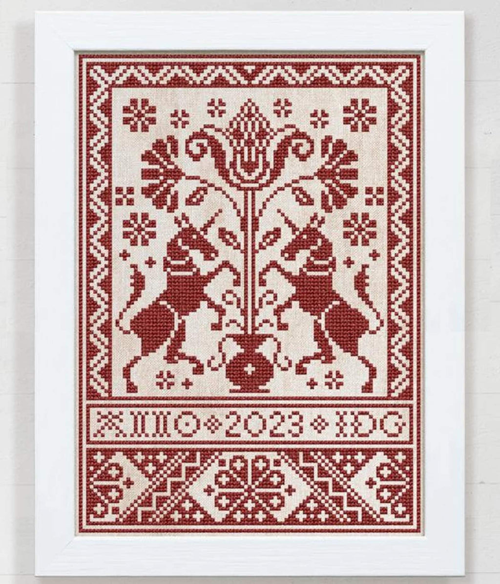 MODERN FOLK EMBROIDERY "The Unicorn Pincushion" Counted Cross Stitch Pattern, Sampler, Chart, Pattern Only