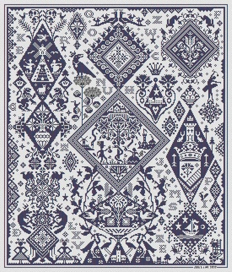LONG DOG SAMPLERS "Albert & Effie"  Counted Cross Stitch Pattern  Sampler, Chart, Pattern Only