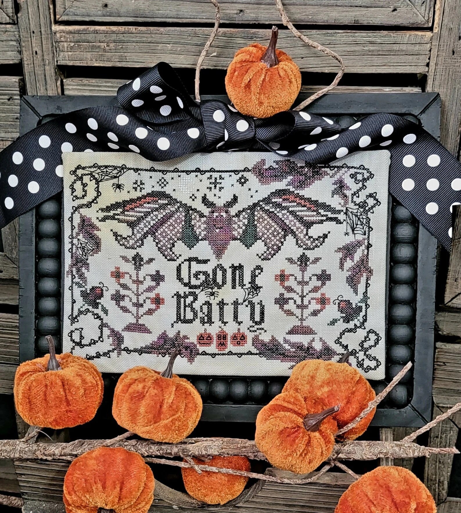 QUAINT ROSE NEEDLEARTS "Gone Batty" Counted Cross Stitch Pattern, Sampler, Chart, Halloween, Pattern Only