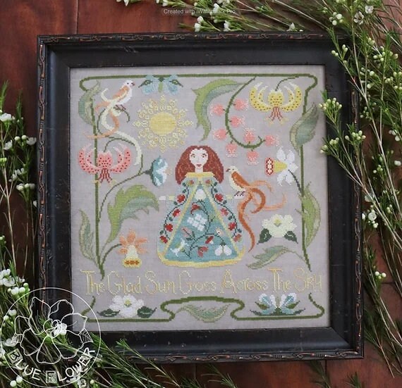 THE BLUE FLOWER "The Glad Sun"  Counted Cross Stitch Pattern  Jeannine McGowan, 2023 Nashville Market, Pattern Only