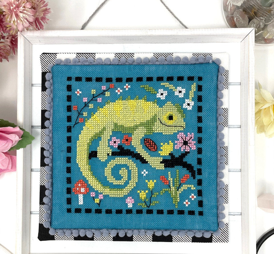 TINY MODERNIST "Karma Chameleon" Counted Cross Stitch Pattern" Flowers, Nashville Needlework Market 2023, Chart, Pattern Only