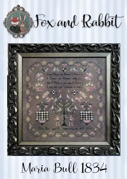 FOX AND RABBIT "Maria Bull 1834" Counted Cross Stitch Pattern, Reproduction Sampler, Chart, Pattern Only