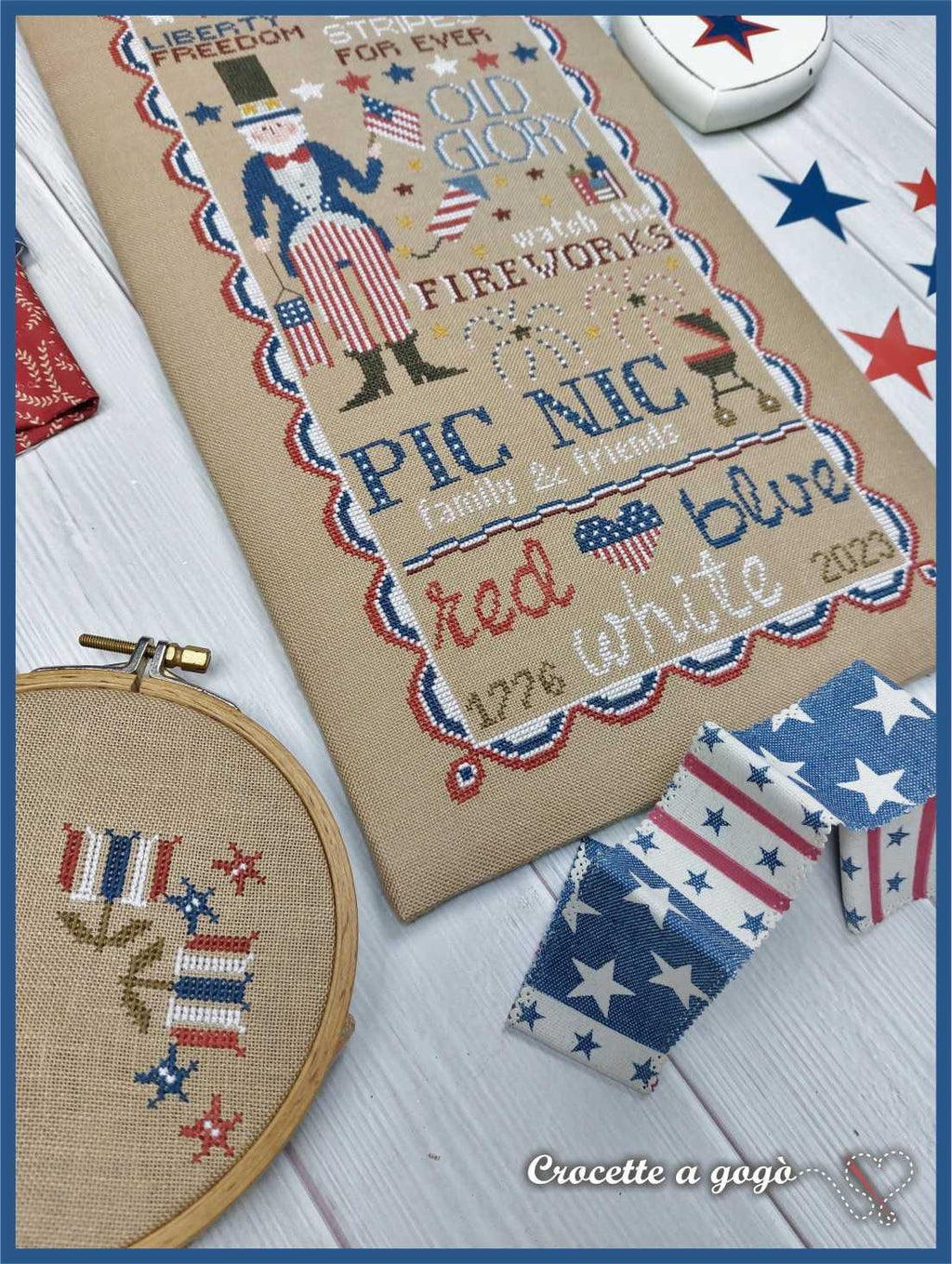 CROCETTE A GOGO "Independence Day"  Counted Cross Stitch Pattern  Chart  American Flag  Liberty  Americana  Pattern Only