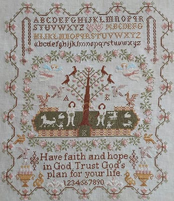 TWIN PEAK PRIMITIVES "Garden of Eden" Counted Cross Stitch Pattern, Adam and Eve, Sampler, Pattern Only