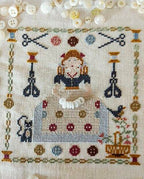 NIKYSCREATIONS PRIMITIVES "Buttons Girl" Counted Cross Stitch, Chart, Pattern Only