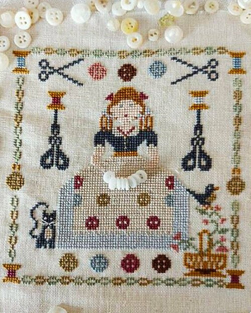 NIKYSCREATIONS PRIMITIVES "Buttons Girl" Counted Cross Stitch, Chart, Pattern Only