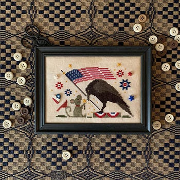 STITCHES BY ETHEL "A Day For Freedom" Counted Cross Stitch Pattern, Chart, American Flag, Black Crow, Pattern Only