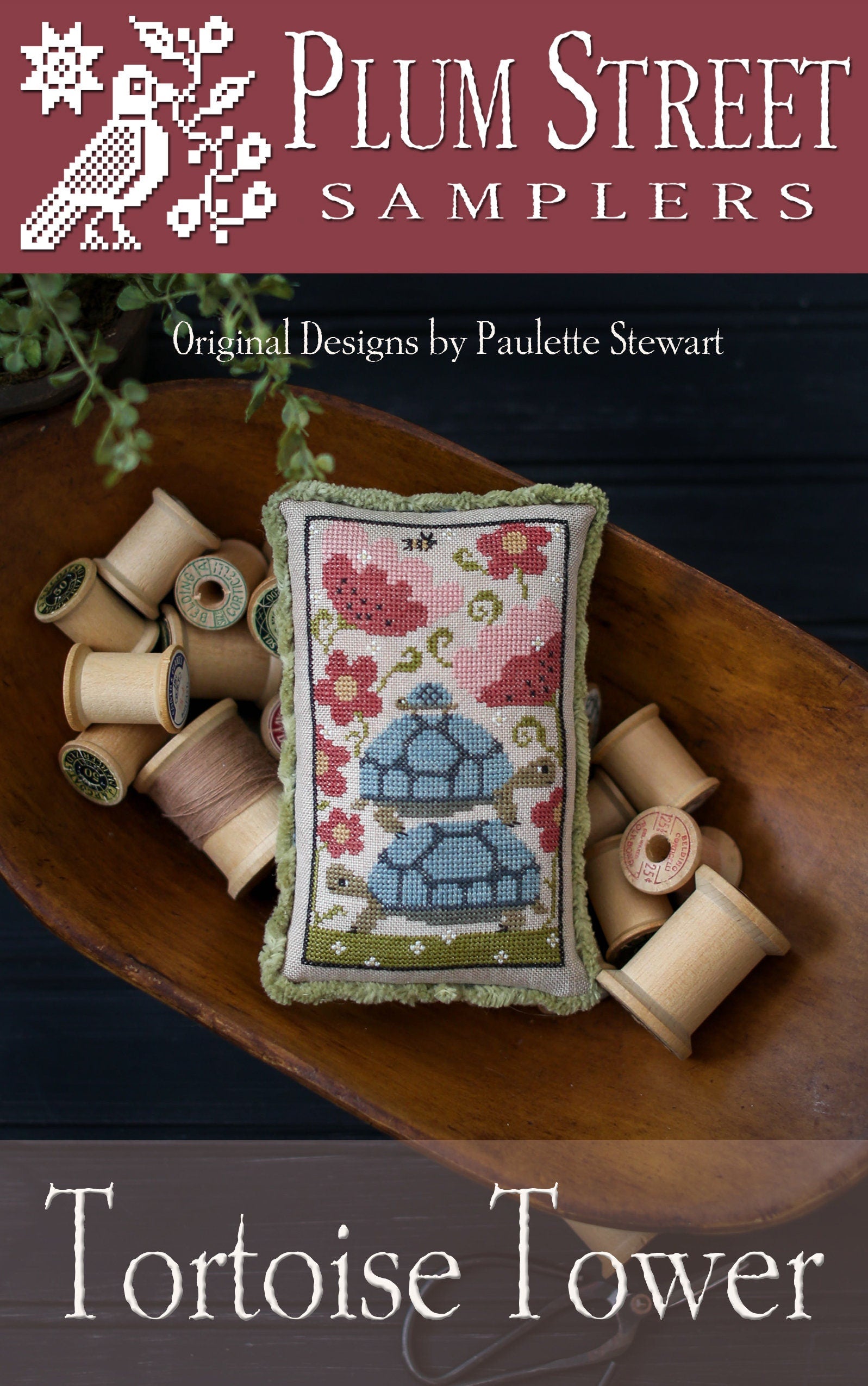 PLUM STREET SAMPLERS "Tortoise Tower"  Counted Cross Stitch Pattern  Chart, Turtles, Pattern Only