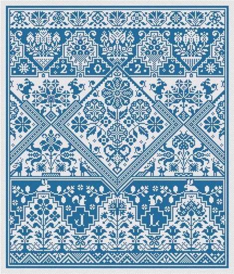 LONG DOG SAMPLERS "The Lady Garden"  Counted Cross Stitch Pattern  Quaker Sampler, Chart, Pattern Only