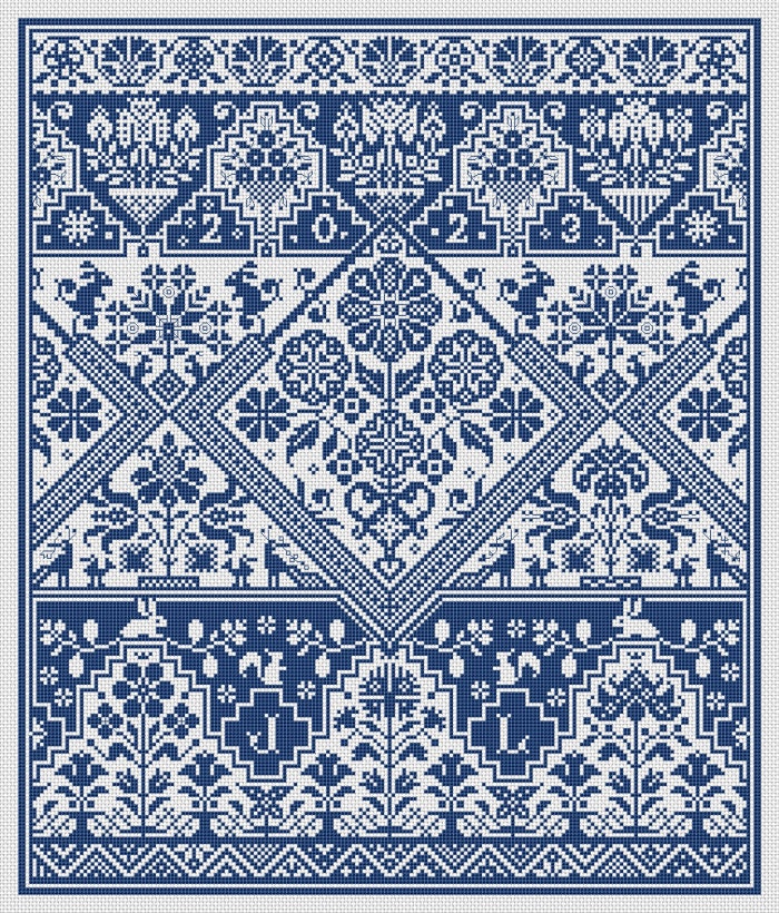LONG DOG SAMPLERS "The Lady Garden"  Counted Cross Stitch Pattern  Quaker Sampler, Chart, Pattern Only