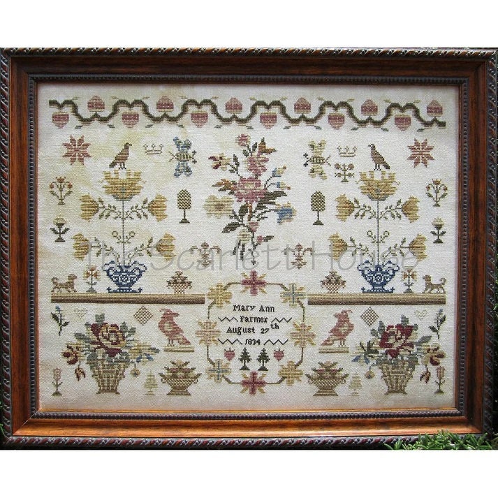 THE SCARLETT HOUSE "Mary Ann Farmer 1834" Counted Cross Stitch Pattern, Reproduction Sampler, Chart, Pattern Only
