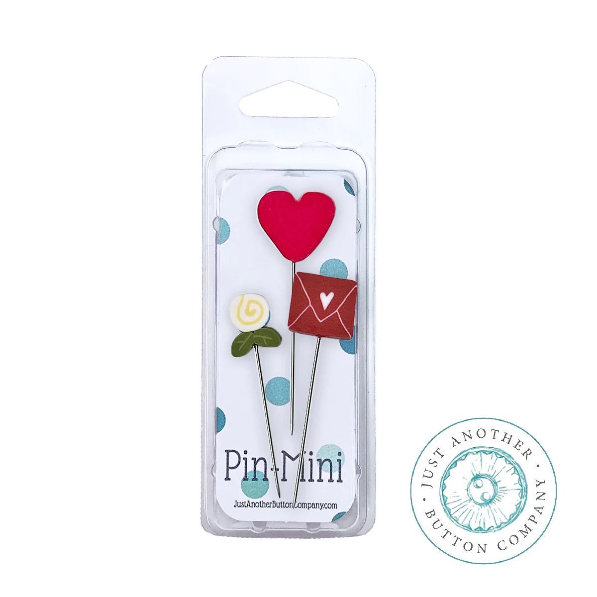 JUST ANOTHER BUTTON Co. "Pin-Mini: Be My Valentine" Pincushion Pin Embellishments, Stainless Steel Pins, Assortment 0f 3, jpm546