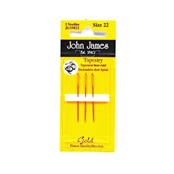JOHN JAMES Size 22 Gold Plated Tapestry Needles, 3 per Pack, Cross Stitch