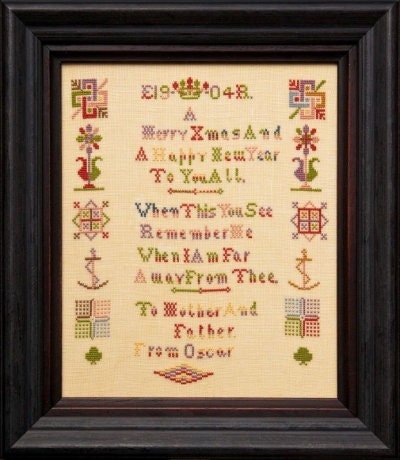 Hands Across The Sea Samplers  "Needlework of Oscar Topsfield 1904"  Reproduction Sampler  Counted Cross Stitch Pattern  Pattern Only