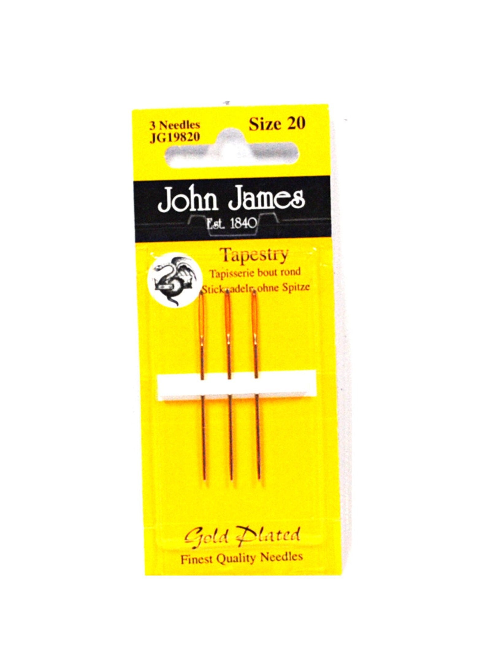 JOHN JAMES Size 20 Gold Plated Tapestry Needles, 3 per Pack, Cross Stitch