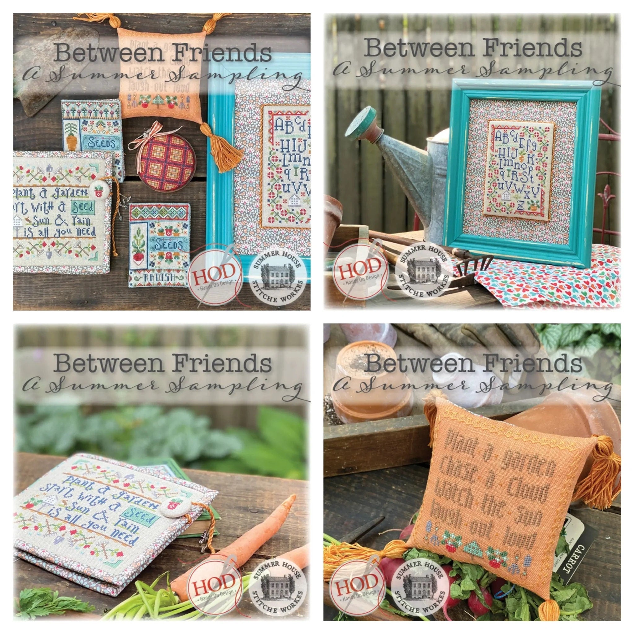 HANDS ON DESIGN "Between Friends - A Summer Sampling"  Cross Stitch Patterns  8 Projects  Summer House Stitch Workes  Book