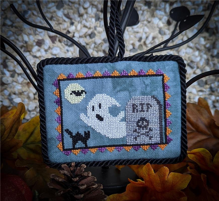 KEB STUDIO CREATIONS "Ghost in the Graveyard", Counted Cross Stitch Pattern, Halloween, Fall, by Karen Bowen, Chart, Pattern Only